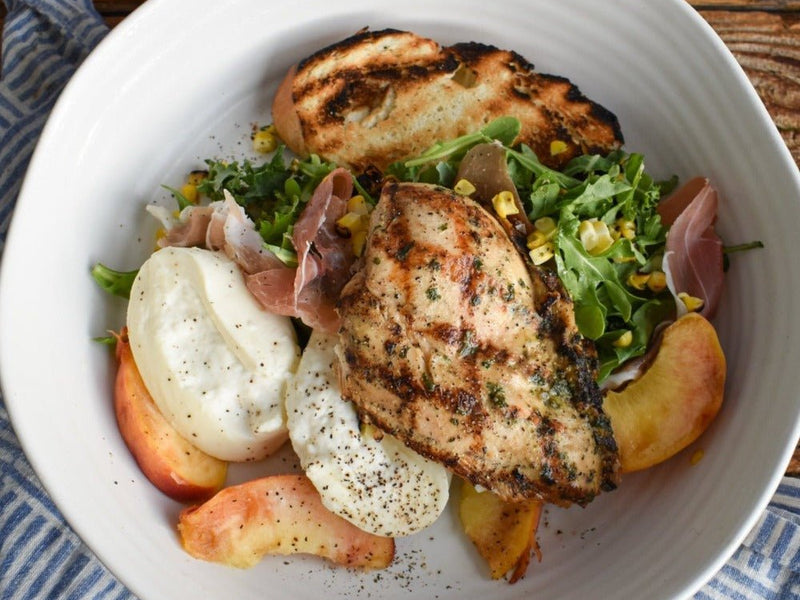 Local Peach &amp; Burrata Salad with Grilled Chicken