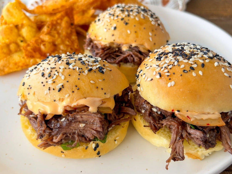 Hoisin Glazed Short Rib Sliders and Wonton chips