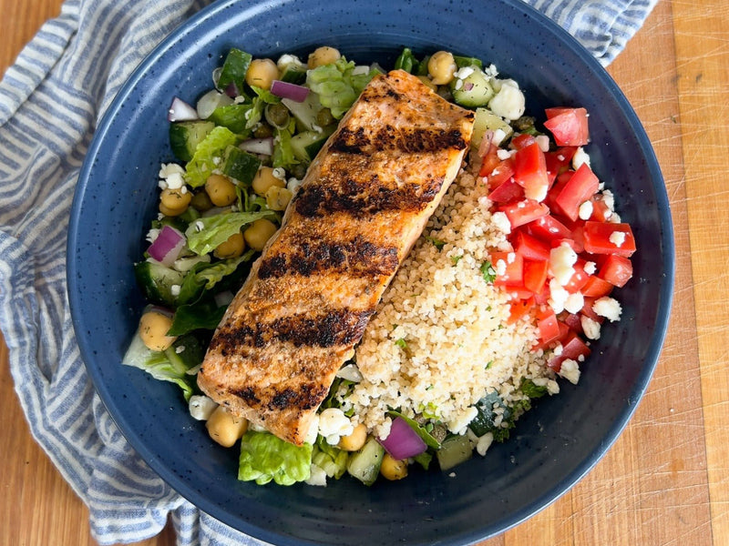 Mediterranean Buddha Bowl with Grilled Salmon