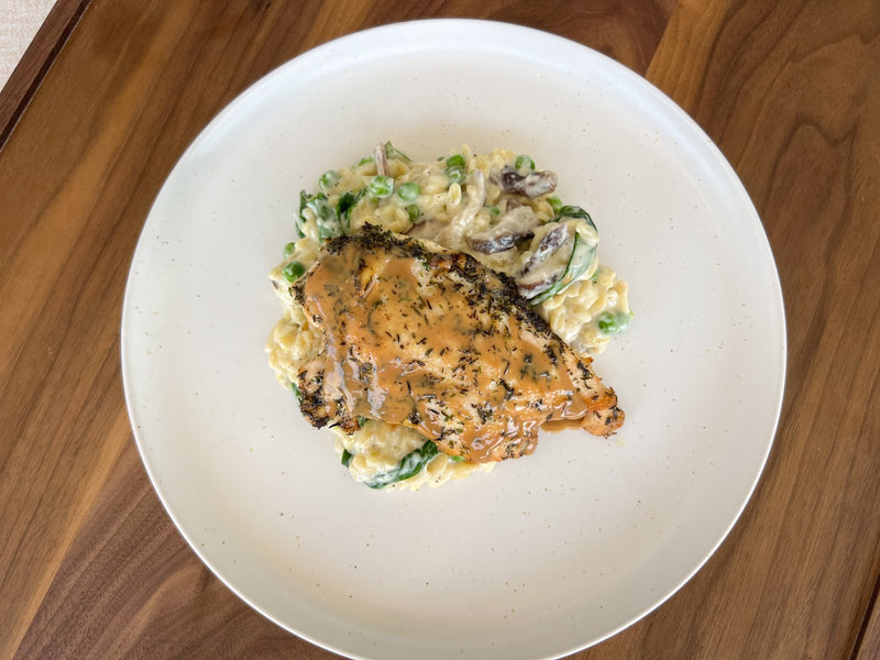 Seared Chicken with Wild Mushroom Orzo