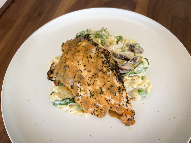 Seared Chicken with Wild Mushroom Orzo