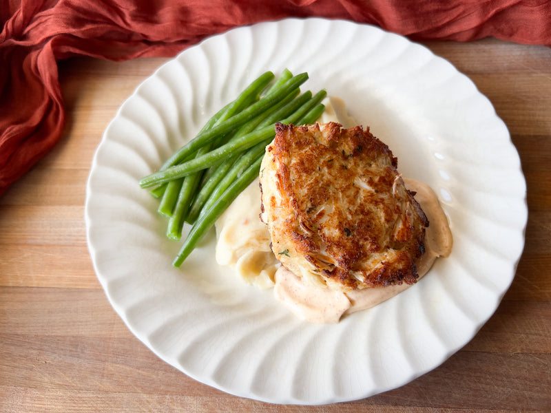 Crab Cake with Gouda Mashed Potatoes &amp; Haricot Verts