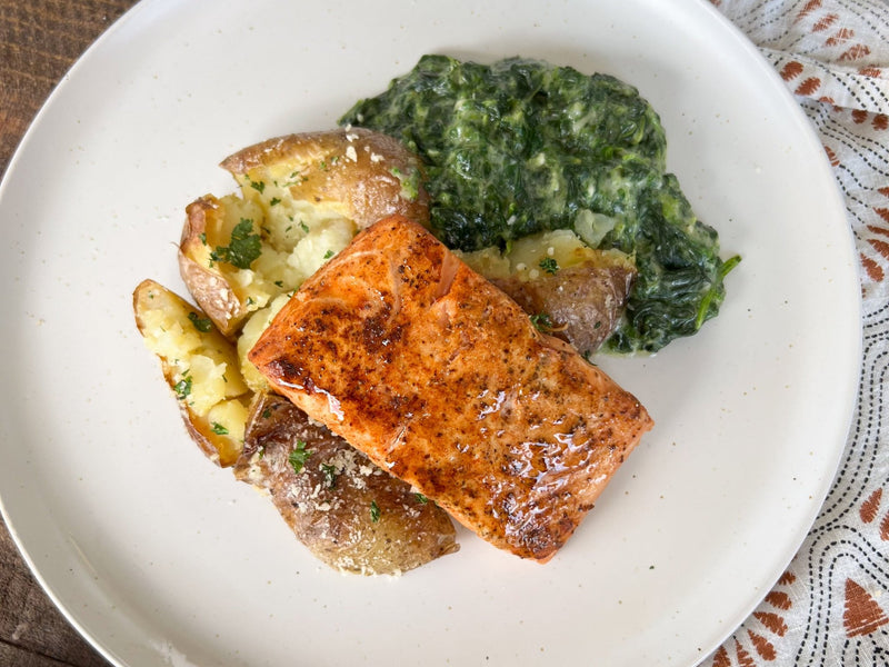 Salmon with Creamed Spinach &amp; Smashed Potatoes