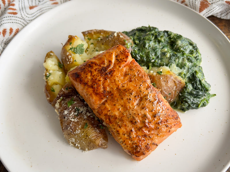 Salmon with Creamed Spinach &amp; Smashed Potatoes
