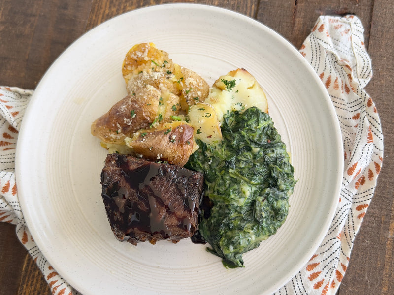 Short Rib with Creamed Spinach &amp; Smashed Potatoes