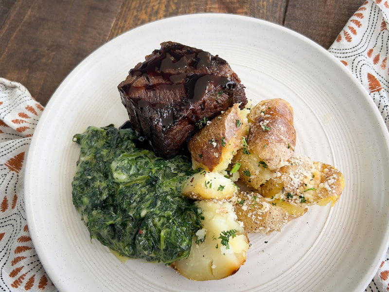 Short Rib with Creamed Spinach &amp; Smashed Potatoes