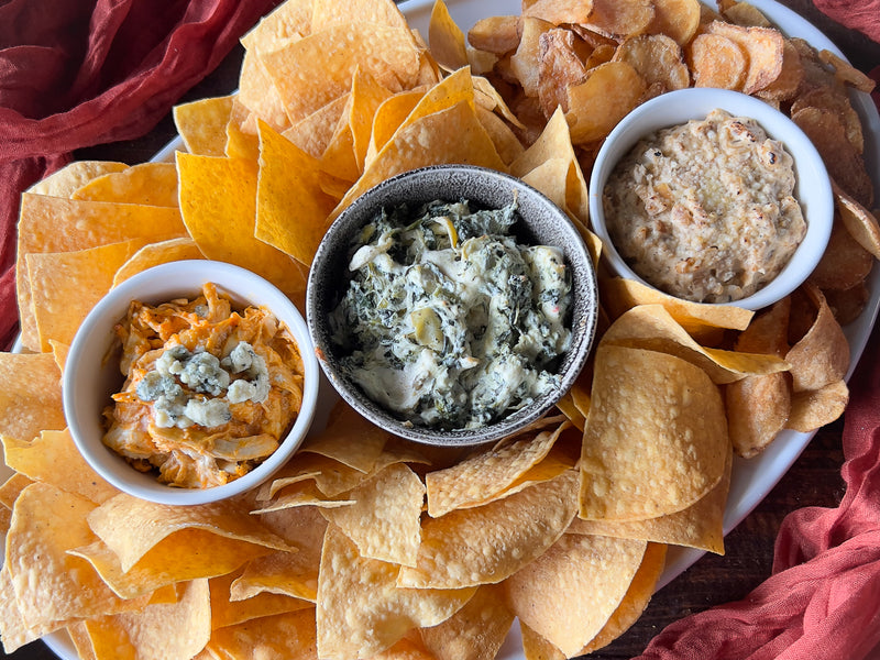 Warm Dip Trio Appetizer with House-Made Tortilla Chips