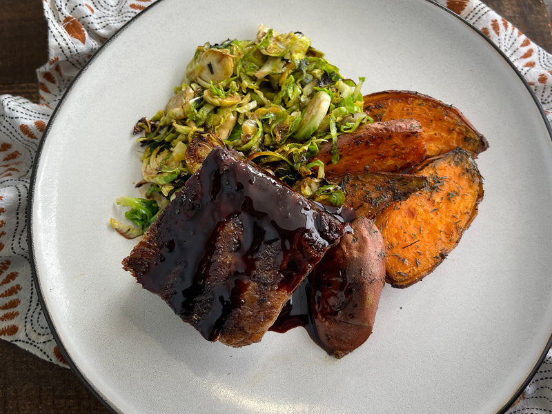 Short Rib with Brussels Sprouts &amp; Fingerling Sweet Potatoes